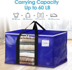 BlissTotes 4 Pack Moving Bags with Clear Window, Storage Bags with Strong Carrying Handles & Zippers,Large Packing Bags for Saving Space, Alternative to Moving Boxes(Blue,20 Gallon)
