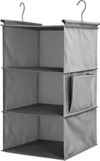 3-Tier Hanging Closet Organizer - Foldable Hanging Shelves for Closet, Space Saver Storage for Clothes, Sweaters, Shoes, Handbags & Accessories, Easy Setup, Grey