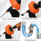 50 Ft Drain Auger,Use Manually or Drill Powered 50 Foot Drain Snake,Heavy Duty Flexible Plumbing Snake,With Gloves and Storage Bag for Kitchen Sink, Shower Drain (50FT, Orange)