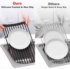 MERRYBOX Roll Up Over The Sink Dish Drying Rack Silicone Wrapped Foldable, Heat-Resistant, Anti-Slip Sink Rack Multipurpose Dish Drainer for Kitchen Sink Counter - Black, 17.5" x 11"