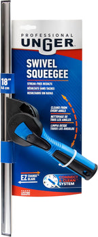 Unger Professional Connect and Clean 18” Swivel Window and Glass Cleaning Squeegee with EZ Change, Large Surfaces with Streak-Free Results, Swiveling Head for Corners and Edges, Rubber Replacement
