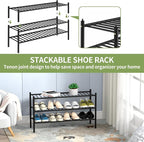 ROMGUAR CRAFT 3-Tier Bamboo Long Shoe Rack, Free Standing Wood Shoe Shelf Storage Organizer for Closet Entryway Stackable 35"x11"x20" (Black)