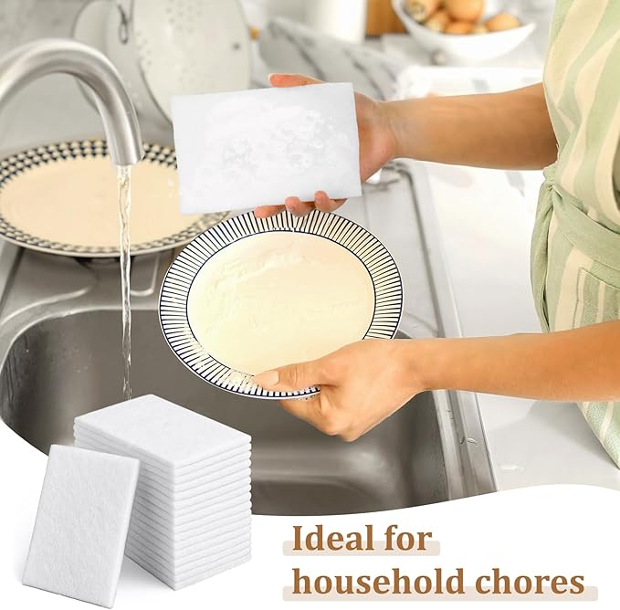 40 PCS White Non Woven Pads, Light Duty Scouring Pad, Abrasive Surface Scrubber, Non Scratch Scrubbing Pad, Multi Scouring Sponge for Home Workshop Cleaning Polishing(4 x 6 Inch)