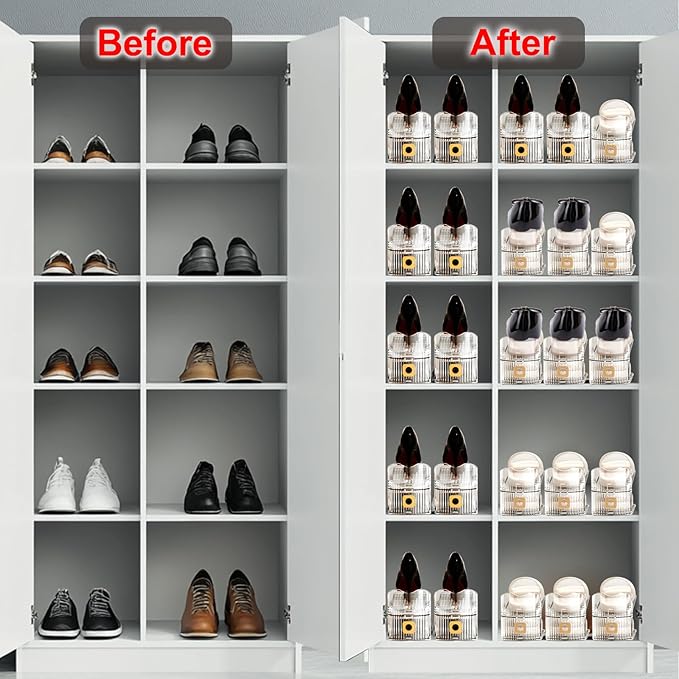 6Pack Shoe Slots Organizer for Closet Shoe Stacker Shoe Rack Organizer for Closet Space Saver Storage Holder Organization (Clear)
