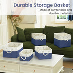 Large Storage Baskets- 15.7x11.8x8.26 inch Storage Bins for Shelves and Closet Organizing, Foldable Fabric Bin for Home Organization Clothes and Laundry (1-Pack, White&Blue)