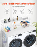 VEVOR Washer Dryer Countertop with 2-Tier Shelf, 54" x 27" Wooden Washer and Dryer Countertop with Anti-Slip Pads, Water-Resistant Laundry Topper Cover for Laundry Room Organization and Storage, White