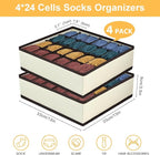 Joyoldelf Sock Drawer Organizer Divider Underwear Organizer 24-cell Fabric Dresser Drawer Organizers Storage Boxes for Socks Lingerie, Handkerchiefs, Ties 4 Pack (Beige)