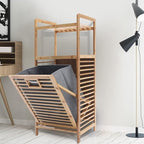 LOYALHEARTDY 37.4'' Tilt Out Laundry Hamper, 2-Tier Bamboo Laundry Hamper Cabinet Floor Stand Bathroom Storage Shelf Cabinet Clothes Organizer Laundry Shelf for Laundry Room Bathroom Bedroom