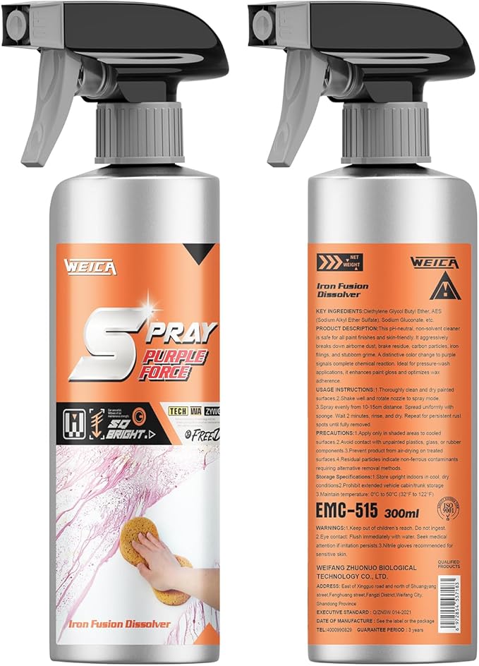 SprayBlast Eco Iron Dissolver - Non-Acid Rust Remover for Metal Tools & Car Parts | Safe on Painted Wheels | Purple Reaction Technology | 10.15 FL OZ