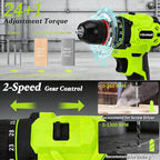 Brushless Drill Tool Set,20V Cordless Drill Tool Box with 2.0Ah Battery,50N.m & 24+1 Gear 3/8" Keyless Metal Self-locking Chuck Handheld Tool Drills Kit,Taladro Inalámbrico for Home Repair Set