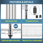 BestOffice Adjustable NSF-Certified Metal Shelf Wire Shelving Unit Storage for Small Places Restaurant Garage Pantry Kitchen Garage Rack (Chrome, 16.7L×11.8W×47.6H)