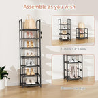 LANTEFUL Tall Shoe Rack 7 Tier Narrow Shoe Shelf Storage for 7-14 Pairs Shoe and Boot, Sturdy Shoe Storage Space Saving Corner Shoe Rack Organizer for Closet, Entryway, Living Room, Black