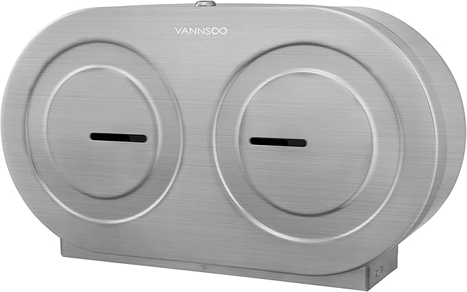Twin Jumbo Toilet Paper Dispenser Wall Mount, 9" Commercial Stainless Steel Double Roll Toilet Paper Holder, Industrial Large Tissue Dispenser with Lock, Brushed
