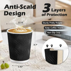 Lamosi Disposable Coffee Cups 8 oz 100 Pack, Paper Coffee Cups 8 oz for Hot Drinks or Cold Beverages, Insulated Corrugated Ripple Wall Cup for Office, Cafe, Home or Travel