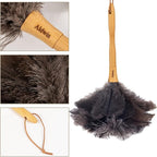 Genuine Ostrich Feather Duster, 16 inch Gray Ostrich Feather Duster with Wood Handle, Reusable Car Dusters, Eco-Friendly Handheld Cleaning Dusters for Home, Office and Kitchen