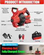 20V Cordless Electric Drain Snake, 25Ft Replaceable Cable with 2.0Ah Battery & Fast Charger, Storage Bag & Gloves, Snake Drain Hair Removal Tool with LED Light for Sink&Sewer 3/4"-2" Pipe