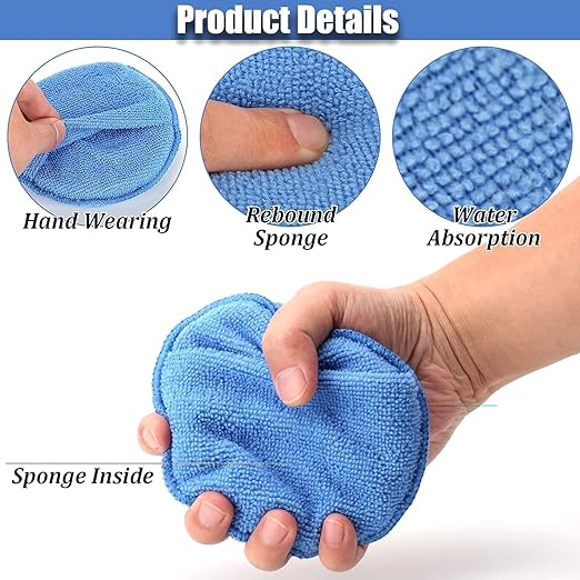 Microfiber Wax Applicator Pads, Car Wax Applicator with Finger Pocket, Buffing & Detail Polishing Foam Pads for Car Cleaning and Fine Polishing (5 inch, 6 Pack)