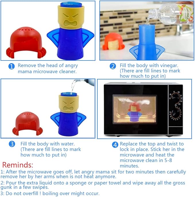 Abnaok Microwave Cleaner, 2 PCS Angry Mama Microwave Cleaner Microwave Oven Steam Cleaner Easily Clean in Minutes Cleans Add Vinegar and Water for Home or Office with English Manual