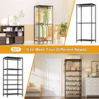 Ulif E13 Heavy Duty Clothes Rack（With 4 Hanger Rods & 8 Shelves） Freestanding Clothing Racks for Hanging Clothes，Adjustable Closet Organizer，Metal Garment Rack 63" W x16 D x77 H，Max Load 900LBS，Black
