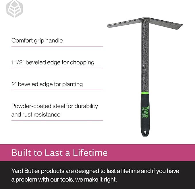 Yard Butler Terra Garden Hand Tools - Weeding Hand Tiller Tool for Efficient Gardening - Weed Remover Tool for Lawn & Garden Care - Durable Gardening Accessory, Mattock