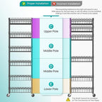 SINGAYE 6 Tier Shelf Wire Rack Shelving with Wheels Metal Storage Shelves Adjustable Closet Bathroom Organizers Baskets Pantry Kitchen Garage Laundry Room 13.5" D x 13.5" W x 63" H Black