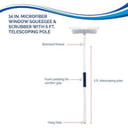 Unger 12” Outdoor Window Scrubber and Squeegee Kit with 5’ Telescopic Pole for High Access, Cleaning Supplies for Mirrors and Glass Surfaces, Machine Washable Sleeve