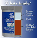 Goddard's Silver Polish Foam – Silver Jewelry Cleaner for Antiques, Accessories, Ornaments & More – Cleaner for Silverware Protection – Tarnish Remover for Jewelry w/Sponge Applicator (18 oz)