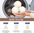 Wool Dryer Balls, New Zealand Dryer Balls Laundry Reusable Reduce Static Cling, Dryer Ball to Reduce Wrinkles & Shorten Drying Time, Drying Balls Fabric Softener Ball for Laundry（Pack of 6)