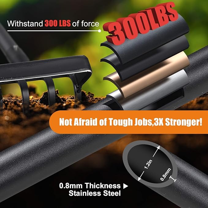 Hoe Garden Tool - 2 in 1 Stirrup Action Hoe & Rake,Heavy Duty Weeding & Cultivating Tool,Adjustable Long Handle (36”-74”),Sharp Carbon Steel Blade for Effortless Gardening