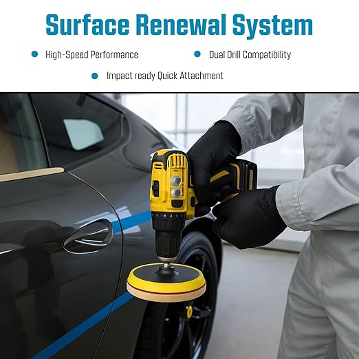 LINE10 Tools 5-Inch Wool Polishing Kit for Drill or Angle Grinder or Orbital, Includes 5 Hard Felt, 5 Soft Wool Buffing Pads with Hook and Loop, Drill Adapter Attachment, Small Car Buffer Auto Glass