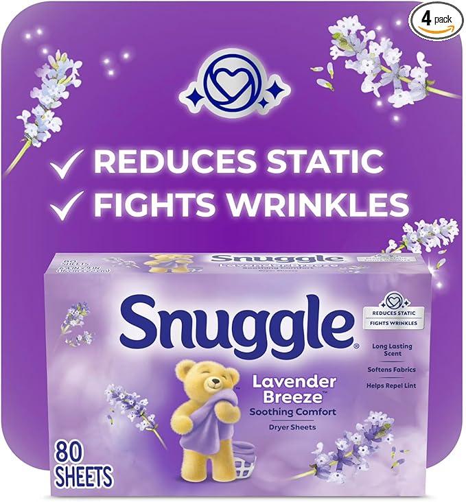 Snuggle Dryer Sheets (80 Sheets, Pack of 4, Lavender Breeze Soothing Comfort)