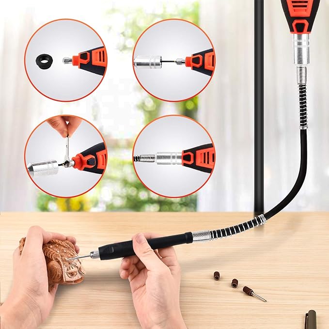 GOXAWEE Rotary Tool Kit with 180 Rotary Tool Accessories & Flex Shaft & Universal Collet, 5 Variable Speed Rotary Multi-Tool, Mini Electric Drill Set for Crafting DIY Project(Orange)