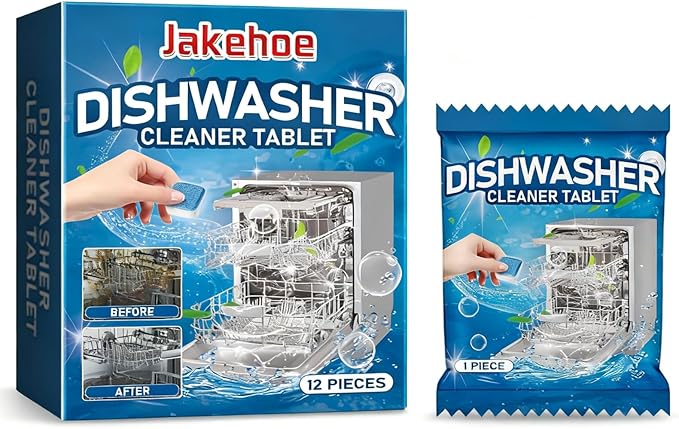 Dishwasher Cleaner and Deodorizer Tablets, 12 Pack Deep Cleaning Descaler for All Dishwasher Machines, Septic Safe, Lemon Scent, 12 Month Supply