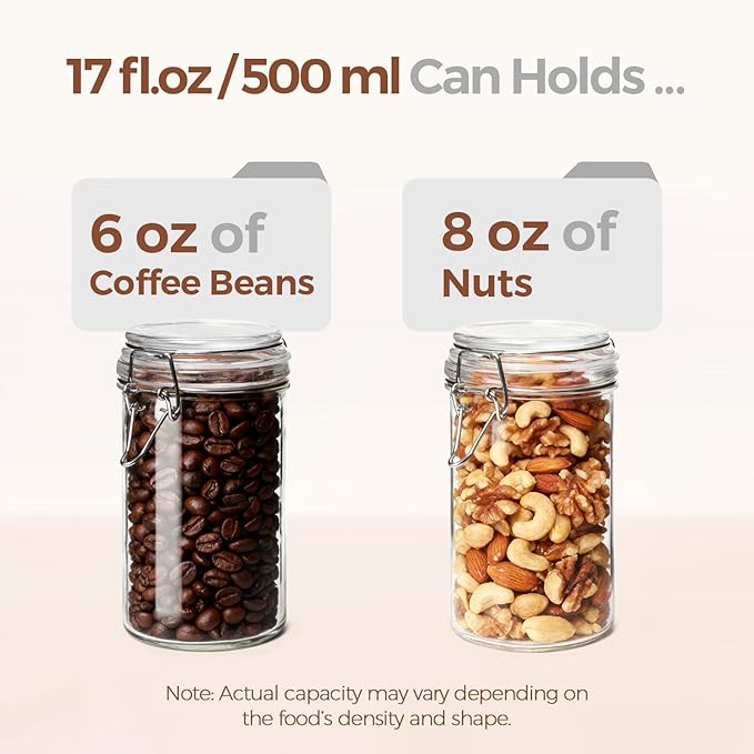 ComSaf 16oz Pint Jars with Airtight Lids (Set of 6), Cylindrical Glass Canisters for Sourdough Starter, Overnight Oats, & Pantry Organization, 500ml Hermetic Jars for Fermenting, Coffee & Spices