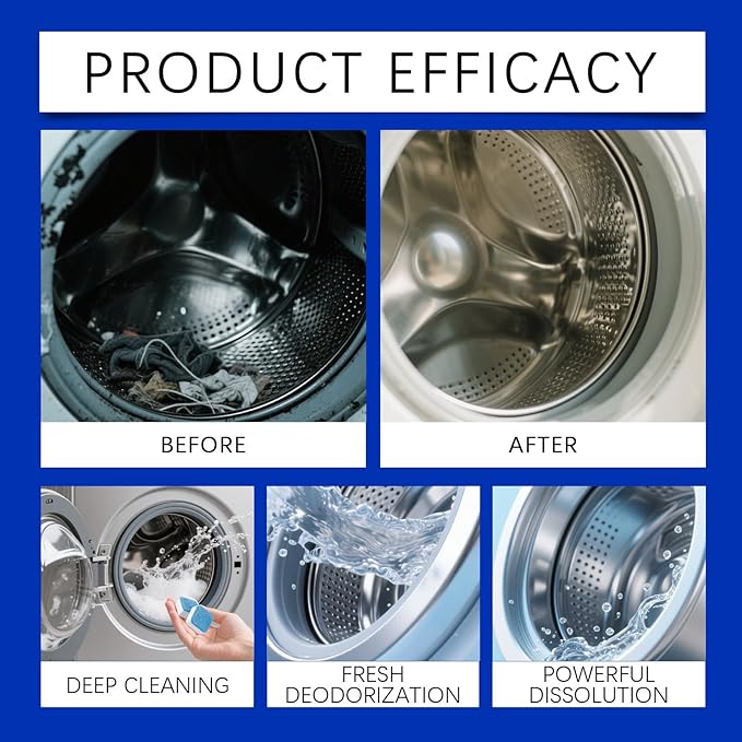 Eco-Friendly Washing Machine Cleaner, 12 Pack Washing Machine Deep Cleaner Tablets, Remove Stubborn Pet Hair, Septic Safe, Compatible with HE, Top & Front Load Washers (1PCS)
