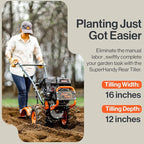 SuperHandy Tiller Cultivator – 7HP 209cc Engine, Adjustable Tilling Width & Depth, Heavy-Duty Steel Tines for Garden Soil Prep, Landscaping & Weed Removal (Rear Tine Tiller)