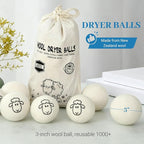 Wool Dryer Balls 6-Pack,Premium New Zealand Dryer Balls Laundry Reusable,100% Wool, Hand-Felted,Natural Fabric Softener, Reduces Clothing Wrinkles & Static Reduction,and Saves Drying Time