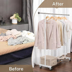 VICERII Clothes Rack, 130LB Capacity Heavy Duty Clothing Rack with Wheels and Bottom Shelf, 52.17 Inch Rolling Racks for Hanging Clothes, Coats, Shirts, Sweaters, Skirts, Dress, White