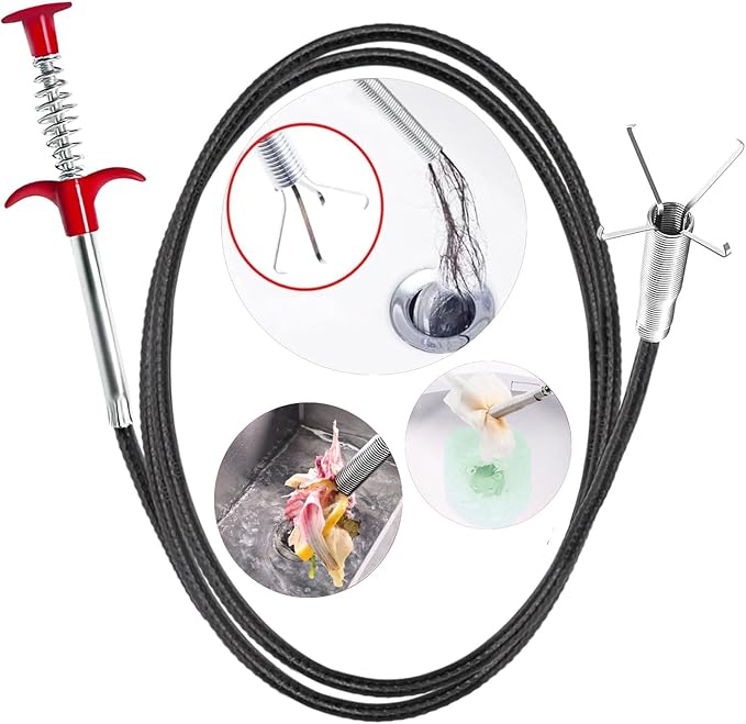 Drain Snake,33 inch Flexible Grabber Claw Pick Up Reacher Tool,Drain Clog Remover - Gutter Cleaning Tools for Home Sink, Bathroom Tub,Drain, Toilet, Tight Spaces