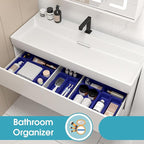 10 PCS Drawer Organizer Set, 4 Size Makeup Drawer Divider Organizer With Non-Slip Pads, Interlocking Plastic Storage Bins for Office,Jewelry Vanity,Gadgets, Bathroom,Kitchen, Navy