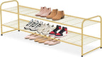 AOODA Long 2 Tier Shoe Rack for Closet Metal Wide Stackable Shoe Storage Organizer for Entryway, Bedroom, Floor, 18-Pairs Low Sneaker Shelf, Golden