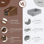 Pantry Organizers, Wicker Storage Baskets for Fruit, Bread, Vegetable, Boho Decorative Basket, Shelf Baskets for Kitchen Counter with Handles, Paper Storage Bins for Shelves, 3 Pack, Brown