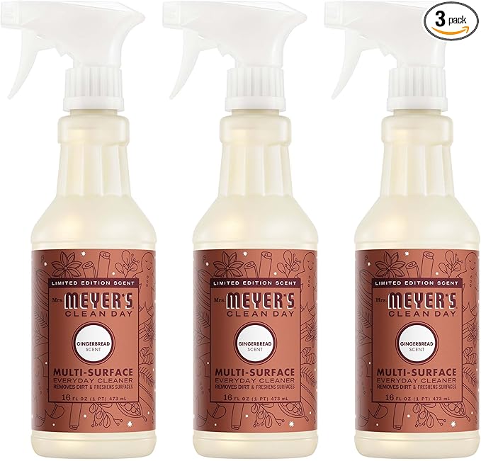 Mrs. MEYER'S CLEAN DAY Multi-Surface Everyday Cleaner, Gingerbread Scent, 16 Fl Oz Bottle - 3 Pack