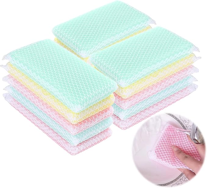 Sponge Individually Wrapped, Kitchen Dishwashing Sponge, Mesh Net Scouring Pad, Odor-Free Sponge Wipes Suitable for Travel Apartments (Multicolor Pack of 10)
