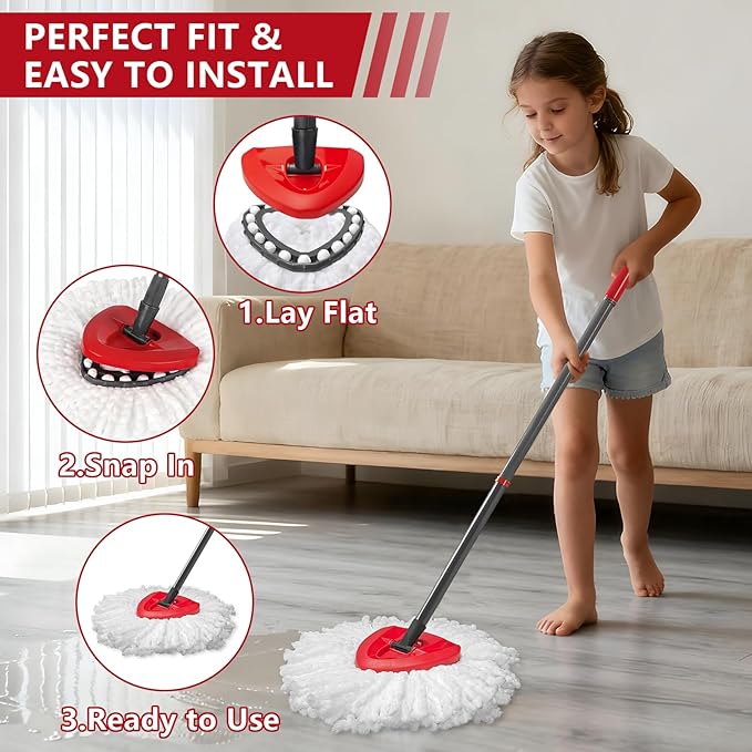 Easywring 1-Tank System,Mop Replacement Heads for O-Ceda Replace , Spin Mop Heads Replacements, Microfiber Spin Mop Refills, Easy Cleaning Head Replacement (1 Base+5pcs White)