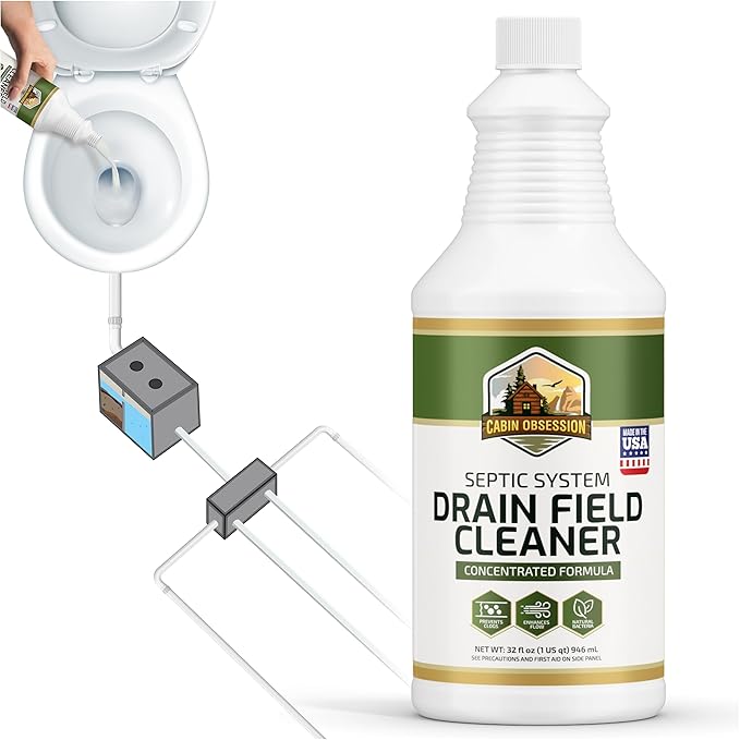 Septic System Drain Field Cleaner (32 oz) - Professional Strength Concentrated Shock Septic Treatment to Open Clogs in The Septic Leach and Drain Field - Prevent Backups and Overflows