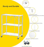 BRIAN & DANY 3-Tier Foldable Storage Shelves with Wheels, No Assembly Folding Shelf Metal Rack, Shelving Unit for Kitchen, Garage, White