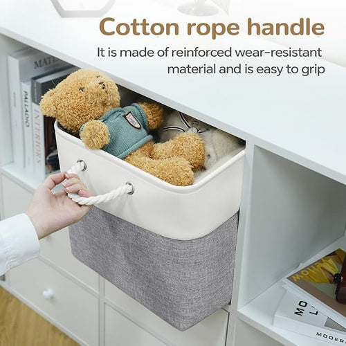 12 x 12 Inch Cube Storage Bins, 4 Pack Fabric Storage Basket with Handles, Foldable Boxes Organizer for Shelf Baskets for Home, Clothes (White/Grey)