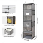 BrilliantJo 2 Pack 6 Shelves Hanging Closet Organizer with 2 Drawer, Hanging Storage with 4 Side Pockets for Clothes Shoes, 43.5"x12"x12"(Gray)