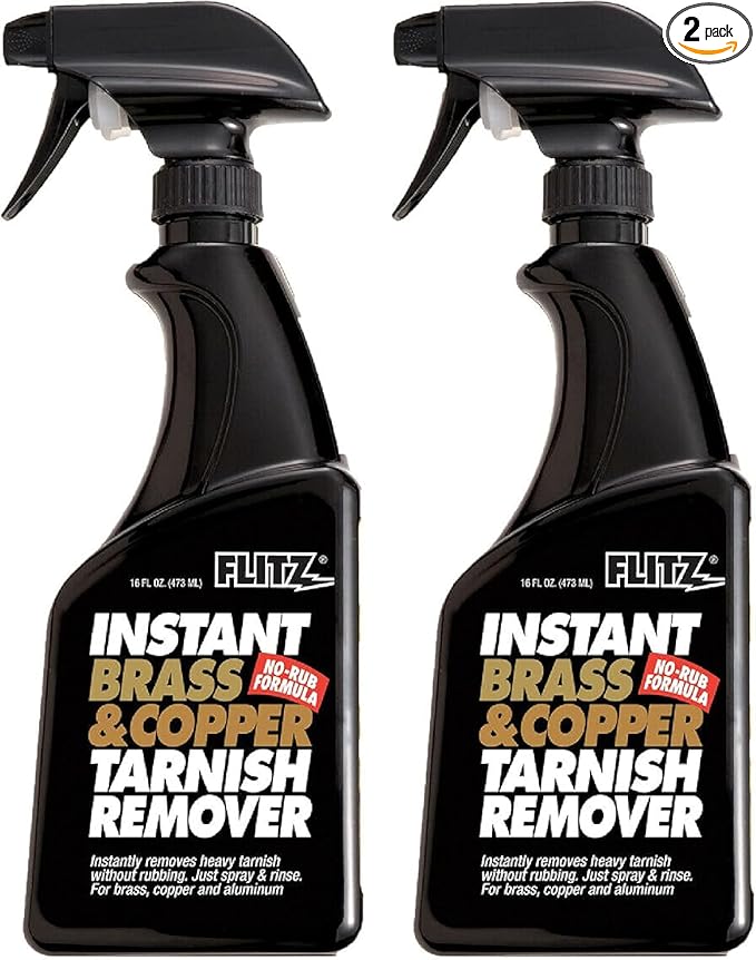 Flitz Instant Brass and Copper Tarnish Remover - 16oz Bottle of USA-Made Organic Rust Remover Spray (No-Rub) - Removes Stains & Oxidation from Glass & Aluminum - Brass Cleaners That Work (2 Pack)